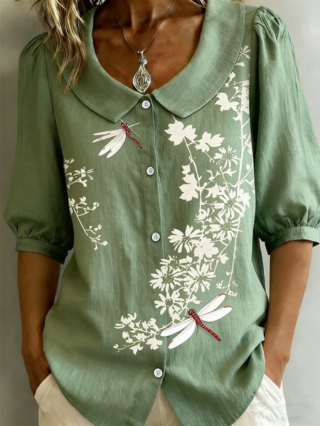 Shawl Collar Half Sleeve Floral Regular Loose Shirt For Women, Green, Shirts
Shawl Collar Half Sleeve Floral Regular Loose Shirt For Women, Green, Shirts