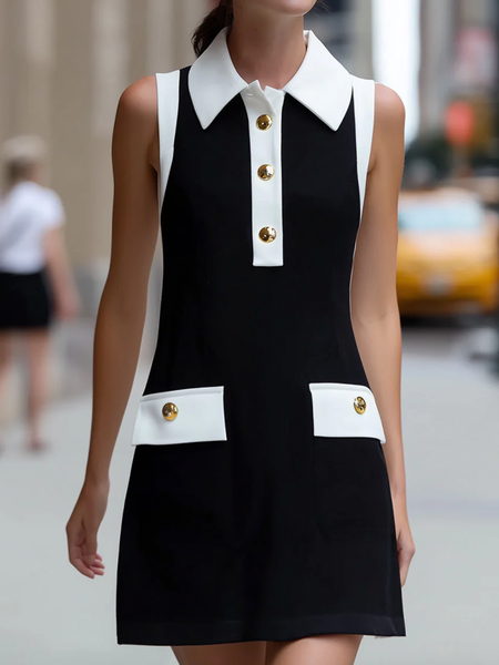 Elegant Color Block Shirt Collar Mini Dress, Black-white, Mini Dresses
Elegant Color Block Shirt Collar Mini Dress, Black-white, Mini Dresses