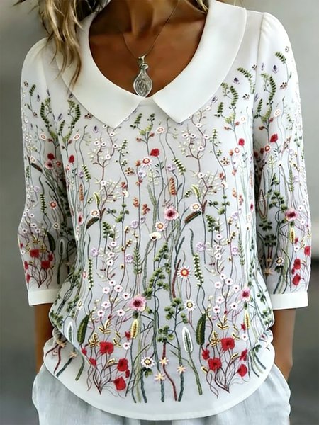 Shawl Collar Half Sleeve Floral Lightweight Loose Shirt For Women, Light gray, Blouses
Shawl Collar Half Sleeve Floral Lightweight Loose Shirt For Women, Light gray, Blouses