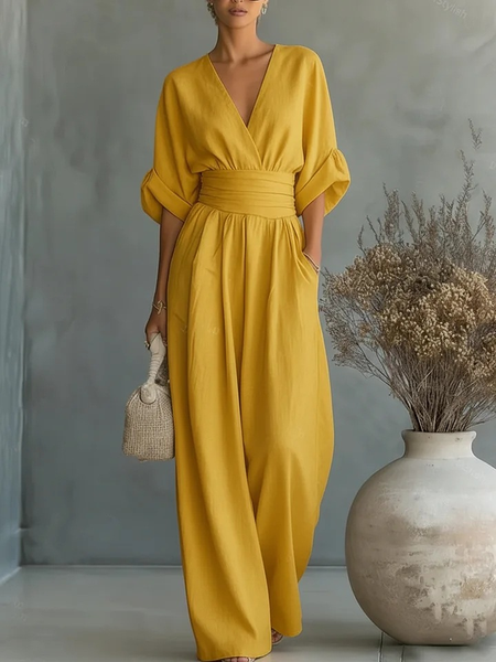 Women Plain V Neck Half Sleeve Casual Summer Cotton-Blend Jumpsuit, Yellow, Jumpsuits&Rompers
Women Plain V Neck Half Sleeve Casual Summer Cotton-Blend Jumpsuit, Yellow, Jumpsuits&Rompers