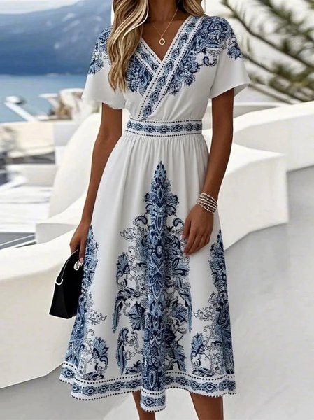 Women Floral Summer Dress V Neck Short Sleeve Fit & Flare Dress A-Line Dress, As picture, Dresses
Women Floral Summer Dress V Neck Short Sleeve Fit & Flare Dress A-Line Dress, As picture, Dresses