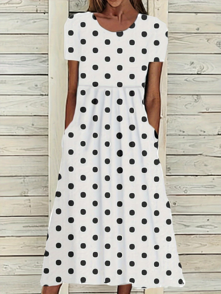 Women Polka Dots Short Sleeve Crew Neck Printing Dress Daily Casual Maxi Shift Dress H-Line Summer Dress, White, Casual Dresses
Women Polka Dots Short Sleeve Crew Neck Printing Dress Daily Casual Maxi Shift Dress H-Line Summer Dress, White, Casual Dresses