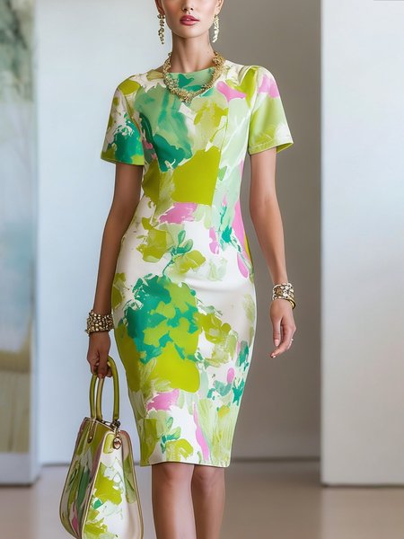 Elegant Random Print Printing Crew Neck Knee Length Dress, Green, Midi Dresses
Elegant Random Print Printing Crew Neck Knee Length Dress, Green, Midi Dresses