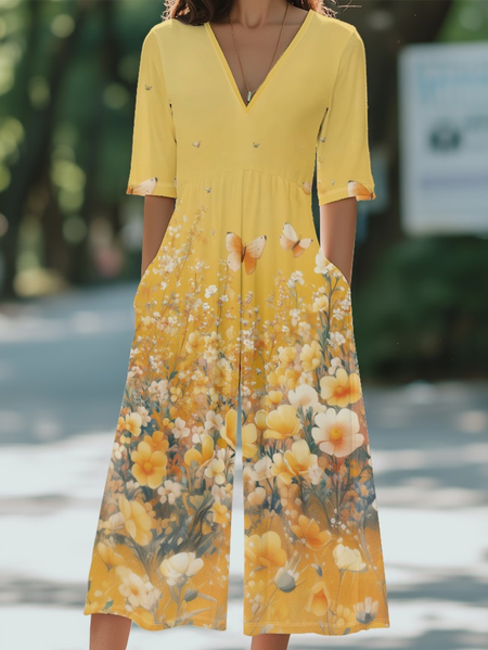 Women Floral V Neck Half Sleeve Casual Summer Jumpsuit, Yellow, Jumpsuits&Rompers
Women Floral V Neck Half Sleeve Casual Summer Jumpsuit, Yellow, Jumpsuits&Rompers