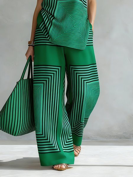 Plus Size Casual Striped Printing Wide Leg Pants, Green, Plus Pants
Plus Size Casual Striped Printing Wide Leg Pants, Green, Plus Pants