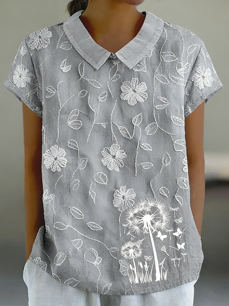 Shawl Collar Short Sleeve Floral Regular Loose Shirt For Women, Gray, Shirts
Shawl Collar Short Sleeve Floral Regular Loose Shirt For Women, Gray, Shirts