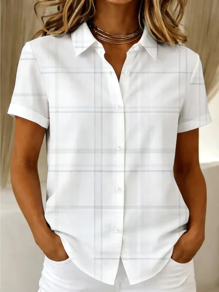 Women Plaid Shirt Collar Short Sleeve Shirt Printing Casual Daily Summer Top, White, Shirts
Women Plaid Shirt Collar Short Sleeve Shirt Printing Casual Daily Summer Top, White, Shirts