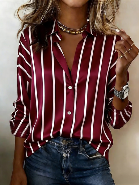 Shawl Collar Long Sleeve Striped Regular Micro-Elasticity Regular Fit Button Up Shirt Shirt For Women, Wine red, Shirts
Shawl Collar Long Sleeve Striped Regular Micro-Elasticity Regular Fit Button Up Shirt Shirt For Women, Wine red, Shirts