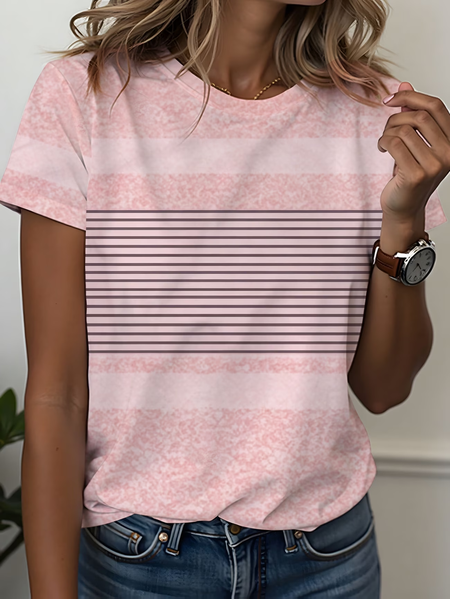 Casual Striped Crew Neck Short Sleeve T-shirt, Pink, T-shirts
Casual Striped Crew Neck Short Sleeve T-shirt, Pink, T-shirts