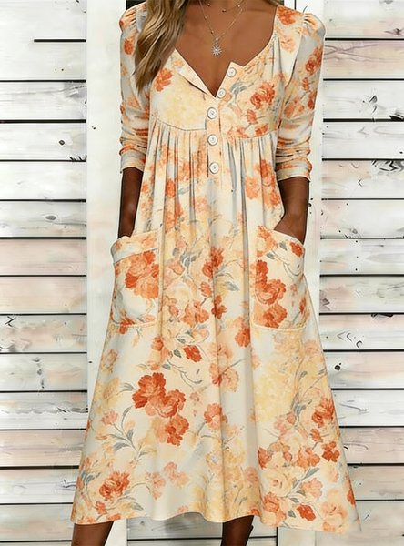 Women Floral Summer Dress Half Open Collar Half Sleeve A-Line Dress, Light orange, Dresses
Women Floral Summer Dress Half Open Collar Half Sleeve A-Line Dress, Light orange, Dresses