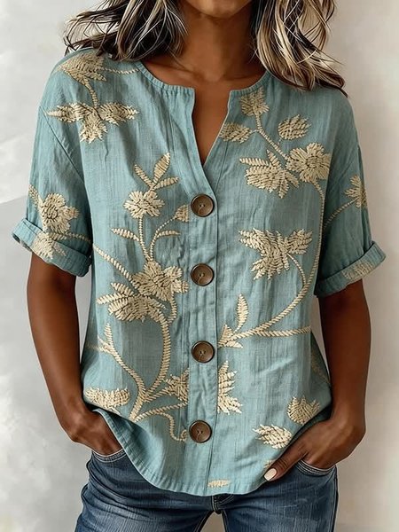 Stand Collar Long Sleeve Floral Regular Loose Shirt For Women, Green, Blouses
Stand Collar Long Sleeve Floral Regular Loose Shirt For Women, Green, Blouses