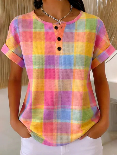 Women Plaid Short Sleeve Tee T-shirt Crew Neck Printing Vintage Summer Top, As picture, T-Shirts
Women Plaid Short Sleeve Tee T-shirt Crew Neck Printing Vintage Summer Top, As picture, T-Shirts