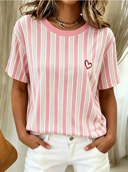 Casual Striped Crew Neck Short Sleeve T-shirt, Pink, T-shirts
Casual Striped Crew Neck Short Sleeve T-shirt, Pink, T-shirts