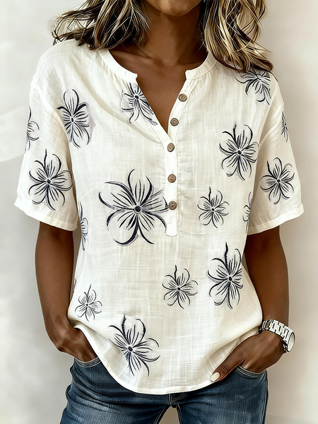 Crew Neck Short Sleeve Floral Regular Loose Shirt For Women, White, Blouses
Crew Neck Short Sleeve Floral Regular Loose Shirt For Women, White, Blouses
