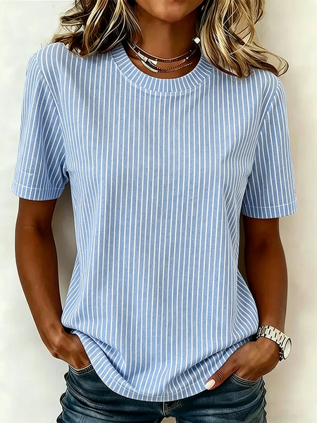 Casual Striped Crew Neck Short Sleeve T-shirt, Blue, T-shirts
Casual Striped Crew Neck Short Sleeve T-shirt, Blue, T-shirts