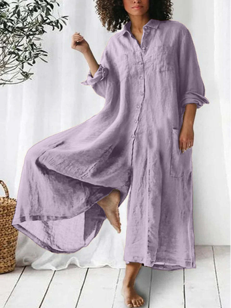 Women Plain Shawl Collar Long Sleeve Casual Spring/Fall Cotton-Blend Jumpsuit, Light purple, Jumpsuits&Rompers
Women Plain Shawl Collar Long Sleeve Casual Spring/Fall Cotton-Blend Jumpsuit, Light purple, Jumpsuits&Rompers