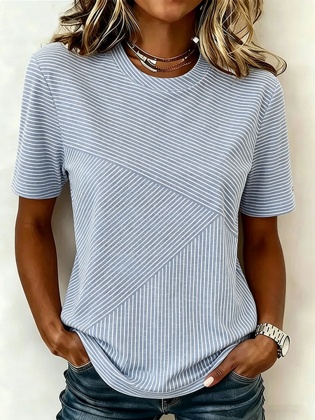 Casual Striped Crew Neck Short Sleeve T-shirt, Blue, T-shirts
Casual Striped Crew Neck Short Sleeve T-shirt, Blue, T-shirts