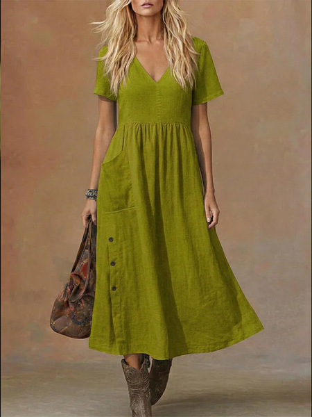 Women Plain Summer Dress V Neck Short Sleeve Fit & Flare Dress A-Line Dress, Army green, Dresses
Women Plain Summer Dress V Neck Short Sleeve Fit & Flare Dress A-Line Dress, Army green, Dresses