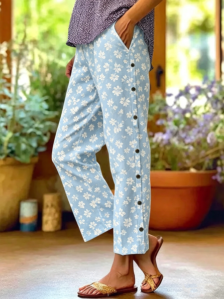 Women Floral Long Pants Vintage Spring/Fall Trousers, Blue, Pants
Women Floral Long Pants Vintage Spring/Fall Trousers, Blue, Pants