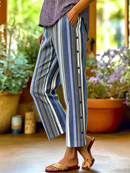 Women Striped Long Pants Vintage Spring/Fall Trousers, Blue, Pants
Women Striped Long Pants Vintage Spring/Fall Trousers, Blue, Pants