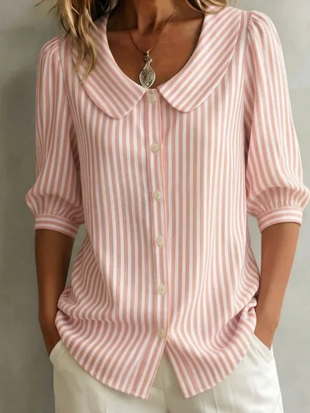 Shawl Collar Half Sleeve Striped Printing Regular Micro-Elasticity Regular Fit Shirt For Women, Pink, Shirts
Shawl Collar Half Sleeve Striped Printing Regular Micro-Elasticity Regular Fit Shirt For Women, Pink, Shirts