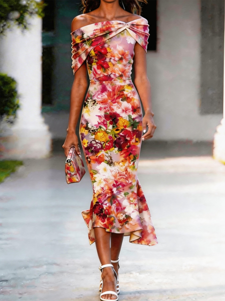 Women Floral Summer Dress Cap Sleeve X-Line Dress, Red, Dresses
Women Floral Summer Dress Cap Sleeve X-Line Dress, Red, Dresses