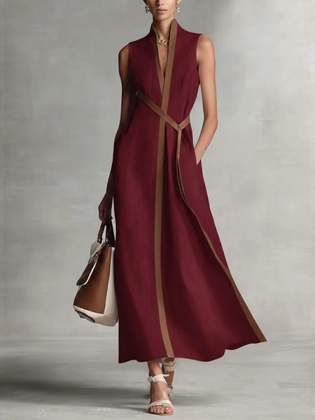 Women Color Block Summer Dress Stand Collar Sleeveless Fit & Flare Dress A-Line Dress, Wine red, Dresses
Women Color Block Summer Dress Stand Collar Sleeveless Fit & Flare Dress A-Line Dress, Wine red, Dresses