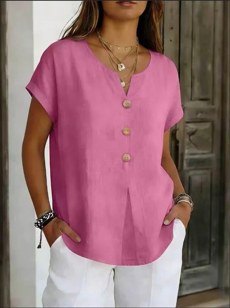 V Neck Short Sleeve Plain Regular Micro-Elasticity Loose Shirt For Women, As picture, Blouses
V Neck Short Sleeve Plain Regular Micro-Elasticity Loose Shirt For Women, As picture, Blouses