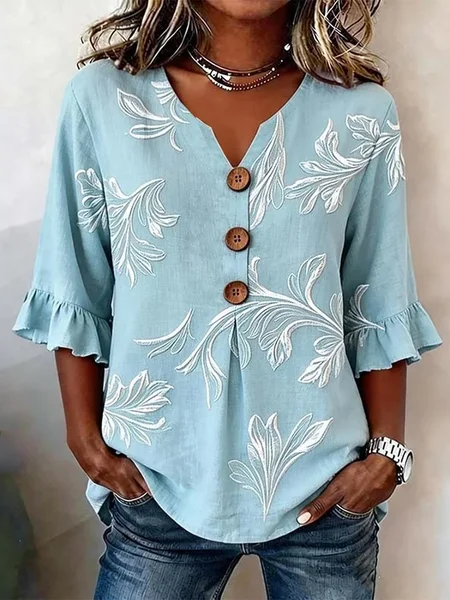 Women Floral V Neck Half Sleeve Blouse Printing Vintage Daily Summer Top, Blue, Blouses
Women Floral V Neck Half Sleeve Blouse Printing Vintage Daily Summer Top, Blue, Blouses