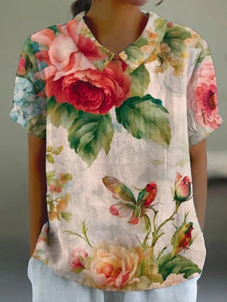 Shawl Collar Short Sleeve Floral Regular Loose Shirt For Women, As picture, Blouses
Shawl Collar Short Sleeve Floral Regular Loose Shirt For Women, As picture, Blouses