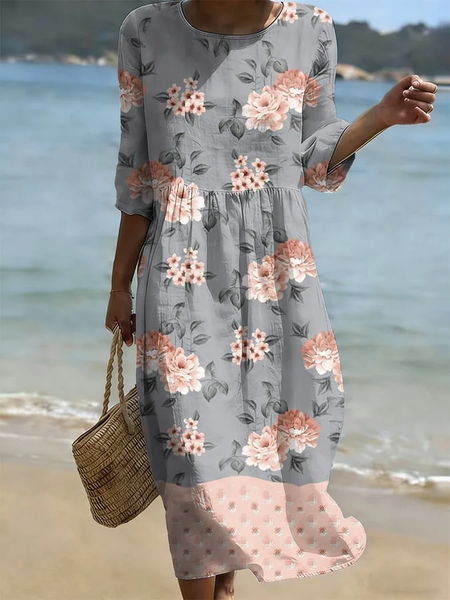 Women Floral Half Sleeve Crew Neck Printing Dress Daily Casual Maxi H-Line Summer Dress, Gray, Casual Dresses
Women Floral Half Sleeve Crew Neck Printing Dress Daily Casual Maxi H-Line Summer Dress, Gray, Casual Dresses