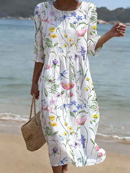 Women Floral Summer Printing Dress Crew Neck Half Sleeve H-Line Dress, White, Dresses
Women Floral Summer Printing Dress Crew Neck Half Sleeve H-Line Dress, White, Dresses