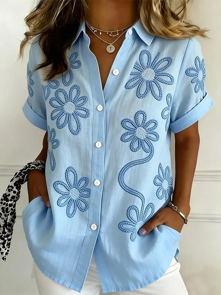 Women Floral Shirt Collar Short Sleeve Shirt Printing Casual Daily Summer Top, Blue, Shirts
Women Floral Shirt Collar Short Sleeve Shirt Printing Casual Daily Summer Top, Blue, Shirts