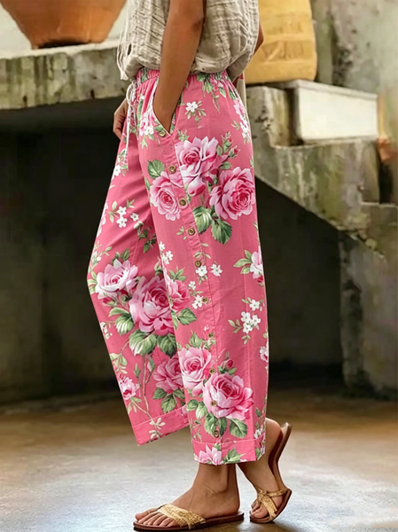 Women Floral Long Pants Vintage Spring/Fall Trousers, Deep pink, Pants
Women Floral Long Pants Vintage Spring/Fall Trousers, Deep pink, Pants