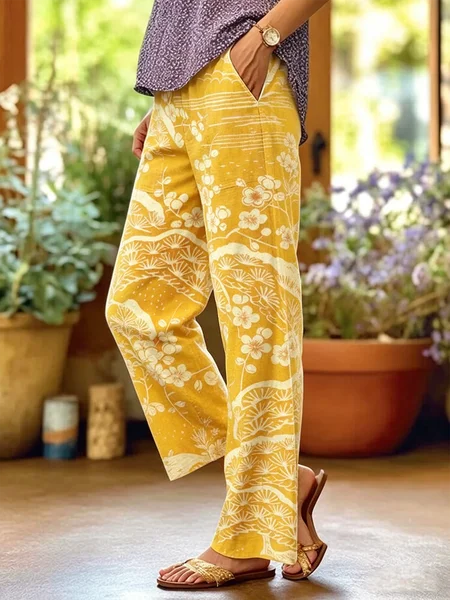 Women Floral Long Pants Vintage Spring/Fall Trousers, Yellow, Pants
Women Floral Long Pants Vintage Spring/Fall Trousers, Yellow, Pants