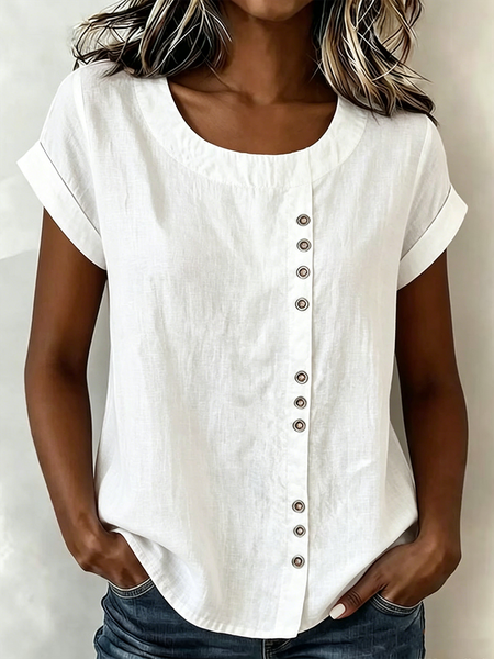 Crew Neck Short Sleeve Plain Regular Loose Shirt For Women, White, Blouses
Crew Neck Short Sleeve Plain Regular Loose Shirt For Women, White, Blouses