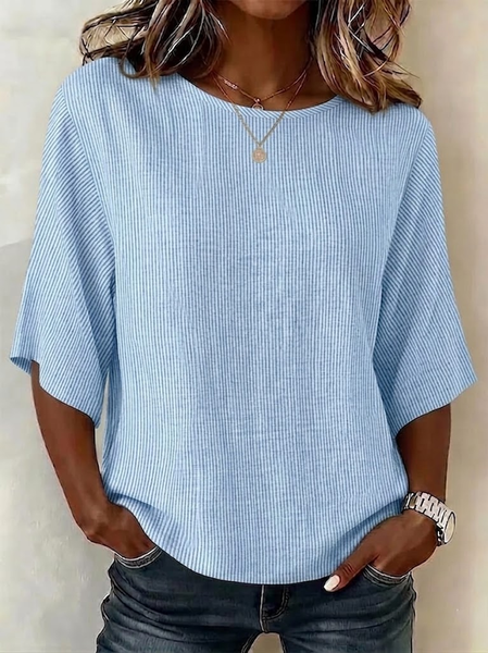 Crew Neck Half Sleeve Striped Printing Regular Micro-Elasticity Regular Fit Blouse For Women, Blue, Blouses
Crew Neck Half Sleeve Striped Printing Regular Micro-Elasticity Regular Fit Blouse For Women, Blue, Blouses