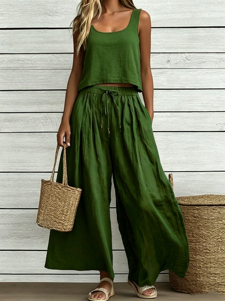 Women Plain Two-Piece Set Daily Sleeveless Vintage Summer Top With Pants Matching Set, Green, Sets
Women Plain Two-Piece Set Daily Sleeveless Vintage Summer Top With Pants Matching Set, Green, Sets