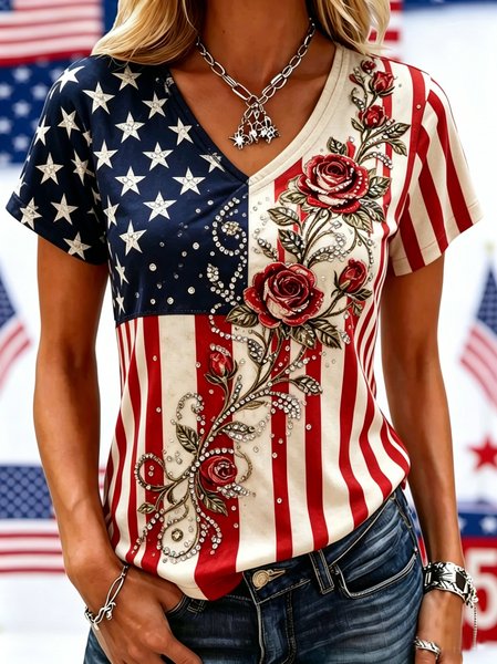 Vintage Floral V Neck Short Sleeve T-shirt, As picture, T-shirts
Vintage Floral V Neck Short Sleeve T-shirt, As picture, T-shirts