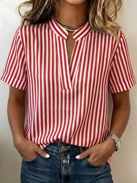 Short Sleeve Striped Regular Loose Shirt For Women, Red, T-shirts
Short Sleeve Striped Regular Loose Shirt For Women, Red, T-shirts
