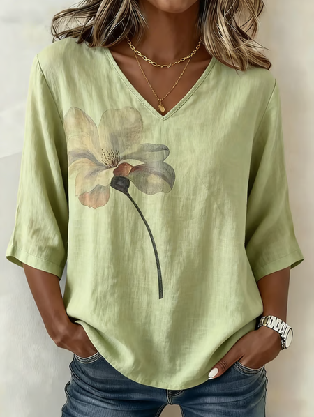 V Neck Three Quarter Sleeve Floral Regular Loose Blouse For Women, Green, Blouses
V Neck Three Quarter Sleeve Floral Regular Loose Blouse For Women, Green, Blouses