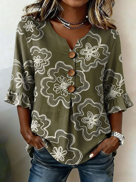 V Neck Half Sleeve Floral Printing Regular Micro-Elasticity Regular Fit Blouse For Women, Army green, Blouses
V Neck Half Sleeve Floral Printing Regular Micro-Elasticity Regular Fit Blouse For Women, Army green, Blouses
