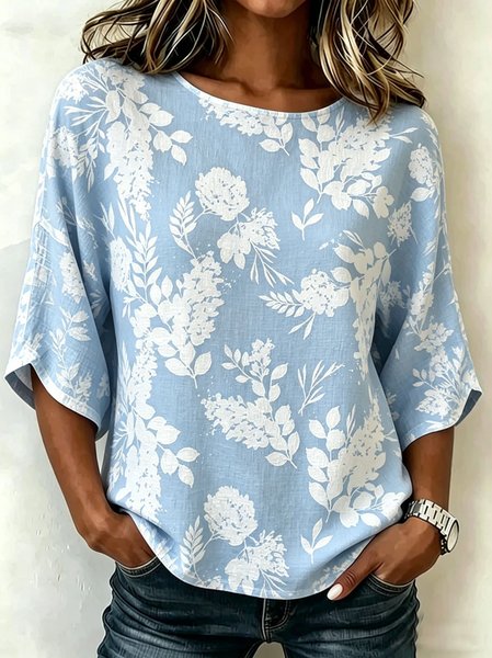 Crew Neck Half Sleeve Floral Regular Loose Blouse For Women, Blue, Blouses
Crew Neck Half Sleeve Floral Regular Loose Blouse For Women, Blue, Blouses