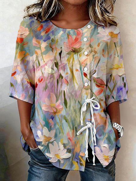 Crew Neck Half Sleeve Floral Regular Loose Blouse For Women, As picture, Blouses
Crew Neck Half Sleeve Floral Regular Loose Blouse For Women, As picture, Blouses