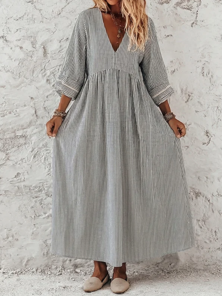 Women Striped Summer Dress V Neck Half Sleeve A-Line Dress, Gray, Dresses
Women Striped Summer Dress V Neck Half Sleeve A-Line Dress, Gray, Dresses