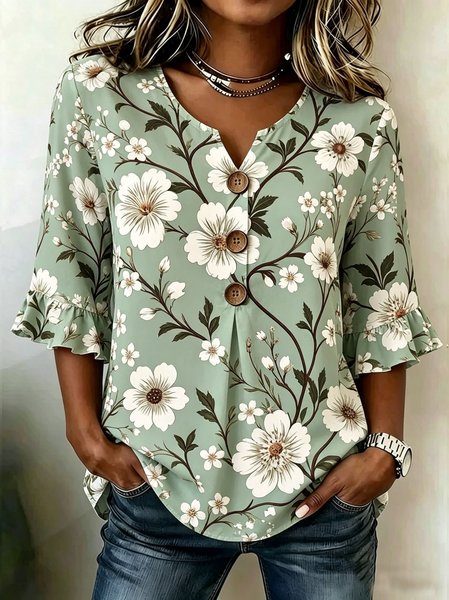 V Neck Half Sleeve Floral Regular Regular Fit Blouse For Women, Green, Blouses
V Neck Half Sleeve Floral Regular Regular Fit Blouse For Women, Green, Blouses