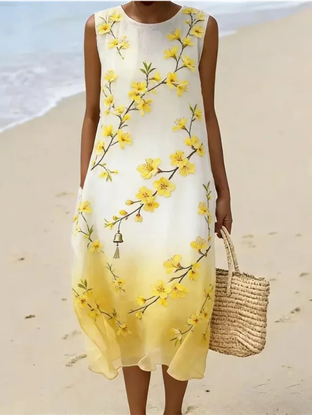 Women Floral Summer Dress Crew Neck Sleeveless Tank H-Line Dress, Yellow, Dresses
Women Floral Summer Dress Crew Neck Sleeveless Tank H-Line Dress, Yellow, Dresses