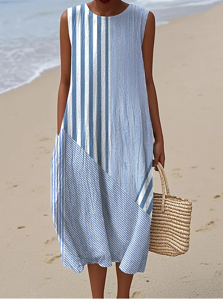 Women Striped Summer Dress Crew Neck Sleeveless Tank H-Line Dress, Blue, Dresses
Women Striped Summer Dress Crew Neck Sleeveless Tank H-Line Dress, Blue, Dresses