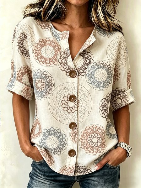 Stand Collar Three Quarter Sleeve Floral Regular Loose Shirt For Women, As picture, Shirts
Stand Collar Three Quarter Sleeve Floral Regular Loose Shirt For Women, As picture, Shirts
