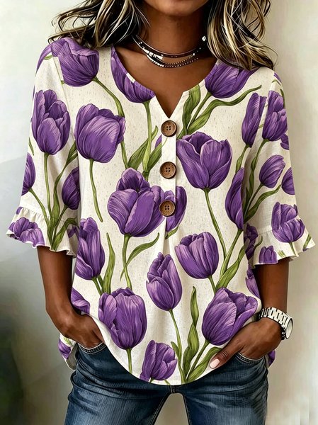 V Neck Half Sleeve Floral Regular Regular Fit Blouse For Women, As picture, Blouses
V Neck Half Sleeve Floral Regular Regular Fit Blouse For Women, As picture, Blouses